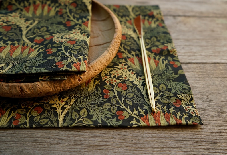Elegant Fabric Table Placemat Set 4 6 8 12, Rectangle Placemats Gift for Mom, Large or Small Size, Scottish Thistle by William Morris Christmas gift