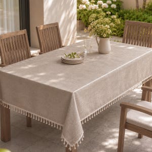 Custom Oilcloth Style Tablecloth Rectangle, Oatmeal Beige Table Cover, Wipeable & Waterproof Tablecloth, Oversized Sizes