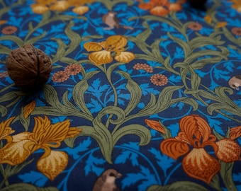 William Morris KELMSCOTT Blue Iris Fabric - Premium Quality Pure Cotton, 56&quot; Width, Medium-Weight Home Decor - By The Yard