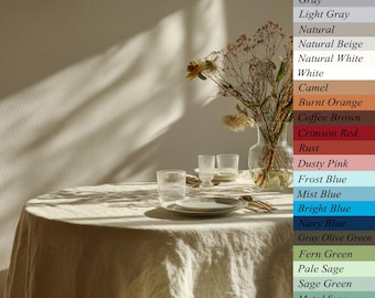 European Natural Linen Oval & Oblong Tablecloth, Stone Washed Table Cover, Custom Size Table Linen, Extra Large, Farmhouse Rustic Style