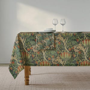 Mantel Morris Thistle extra ancho, mezcla de lino, estampado botánico, flores a gran escala, ideal para bodas, casas de campo y fiestas.