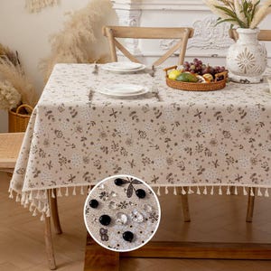 Custom Size Beige Floral Waterproof Cotton Tablecloth – Modern Geometric & Botanical Prints, European-Inspired, Spill-Resistant, Easy-Care