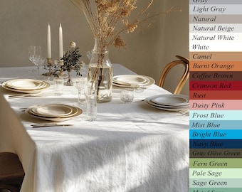 European Natural Linen Tablecloth, Stone Washed Table Cover, Custom Size Table Linen, Large Width, Extra Large, Farmhouse Rustic Style