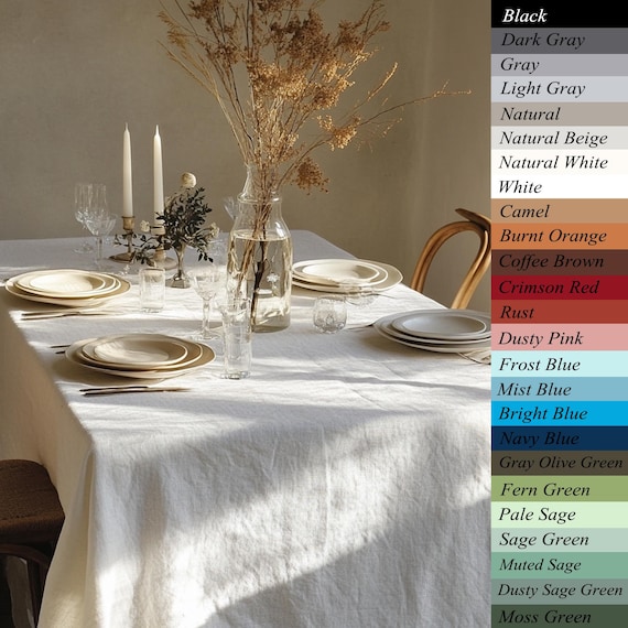 European Natural Linen Tablecloth, Stone Washed Table Cover, Custom Size Table Linen, Large Width, Extra Large, Farmhouse Rustic Style