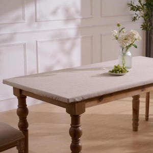 Custom Linen-Textured Fitted Tablecloth, Water-Resistant Elastic Heavyweight Table Cover for Indoor & Outdoor Use, Rectangle or Square