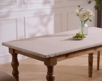 Custom Linen-Textured Fitted Tablecloth, Water-Resistant Elastic Heavyweight Table Cover for Indoor & Outdoor Use, Rectangle or Square