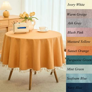 Autumn Round Oilcloth Tablecloth for Spring Dining - Linen Textured, Waterproof Stain-Resistant Outdoor Solid Color Coffee Table Mat