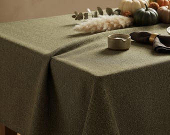 Custom Olive Green Linen Textured Tablecloth Rectangle & Square, Water Resistant Thanksgiving Table Decor, Fall Dining Table Cover
