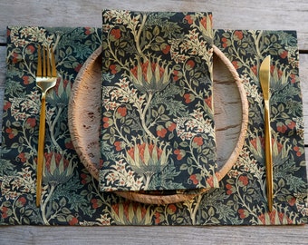 Elegant Fabric Table Placemat Set 4 6 8 12, Rectangle Placemats Gift for Mom, Large or Small Size, Scottish Thistle by William Morris