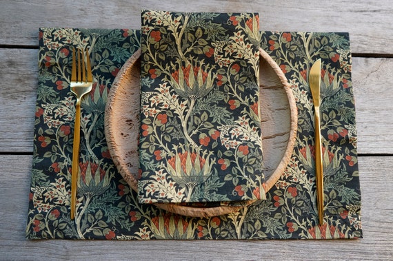 Cotton Table Placemat 4 6 8 12, Rectangle Placemats Gift for Mom, Large or Small Size, Scottish Thistle by William Morris