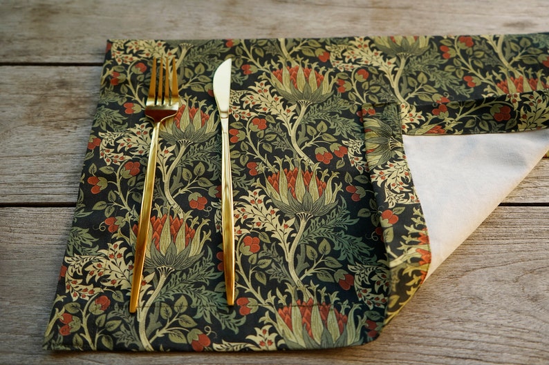 Elegant Fabric Table Placemat Set 4 6 8 12, Rectangle Placemats Gift for Mom, Large or Small Size, Scottish Thistle by William Morris Christmas gift