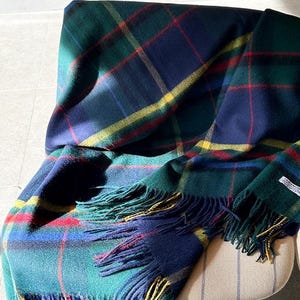 Custom 100% Merino Wool Blanket, Cozy Scottish Plaid Throw, Bed Runner with Tassels, Large Decorative Lap Blanket, Embroidered Throw