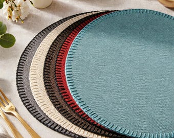 Linen Look Round Placemats Set of 4, Washable Cloth Table Mats, Farmhouse Dining Decor, Easy Care Heat Resistant