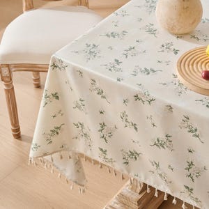 Custom Floral Oilcloth Tablecloth with Tassel Edge – Waterproof, Stain-Resistant, Perfect for Spring Decor