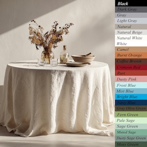 European Natural Linen Round Tablecloth, Stone Washed Table Cover, Custom Size Table Linen, Large Width, Extra Large, Farmhouse Rustic Style