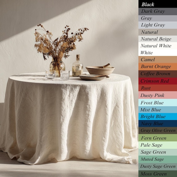 European Natural Linen Round Tablecloth, Stone Washed Table Cover, Custom Size Table Linen, Large Width, Extra Large, Farmhouse Rustic Style
