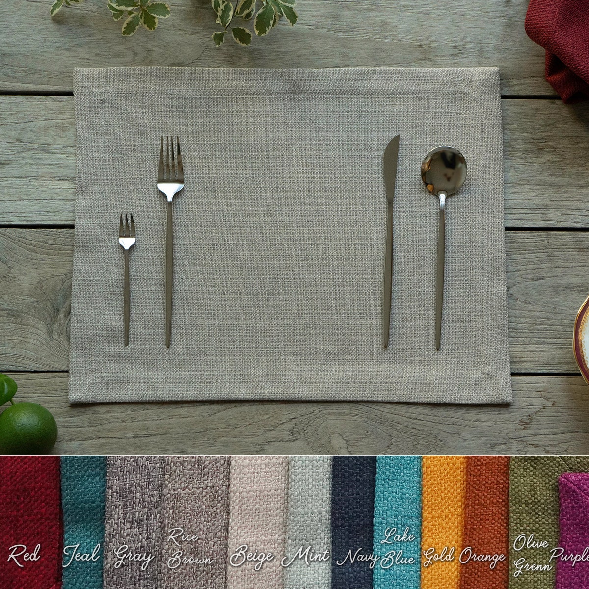Stain-resistance Fabric Placemat Set of 4 - Beige
