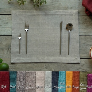 Stain Resistance Table Placemat Set of 4 6 8 10 12, Linen Textured solid color Placemats, washable fabric place mats for dining table 14x18"