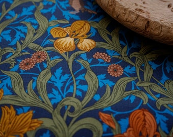 Elegant Cotton Table Placemat Set 4 6 8 12, Floral Rectangle Placemats Gift for Mom, Large or Small Size, Blue Iris by William Morris