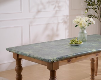 Forest Fern Waterproof Fitted Tablecloth, Oilcloth Style TPU Elastic Table Cover, Wipe Clean Custom Size Dining & Patio Tablecloth