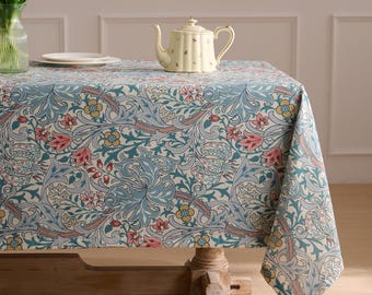 Water-Resistant Golden Lily Tablecloth, Extra Wide Linen-Textured English Garden Dining Table Cover,  Custom Rectangle Cloth