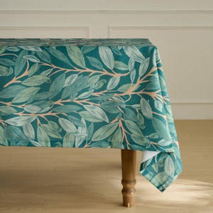 Customizable Vines and Leaves Linen-Textured Tablecloth, Water-Resistant, Oversized & Rectangular Table Cover for Elegant Dining Room Decor