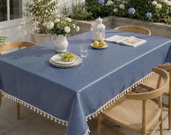 Nappe d'extérieur imperméable, nappe rectangulaire facile à nettoyer, nappe style toile cirée bleu poudré, grandes tailles