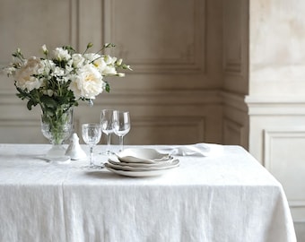 Heavyweight European Linen Tablecloth, Stone-Washed, Custom Size, Extra Large for Formal Dining & Weddings, Rectangle or Square