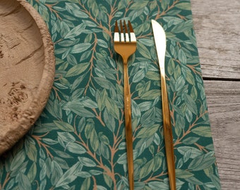 Elegant Fabric Table Placemat Set 4 6 8 12, Rectangle Placemats Gift for Mom, Large or Small Size, Vines and leaves by William Morris