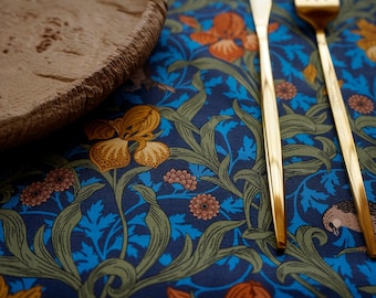 Custom Size Cotton Tablecloth, Square Round or Rectangle Table Cover, Blue Iris  by William Morris, Mother's Day Gifts