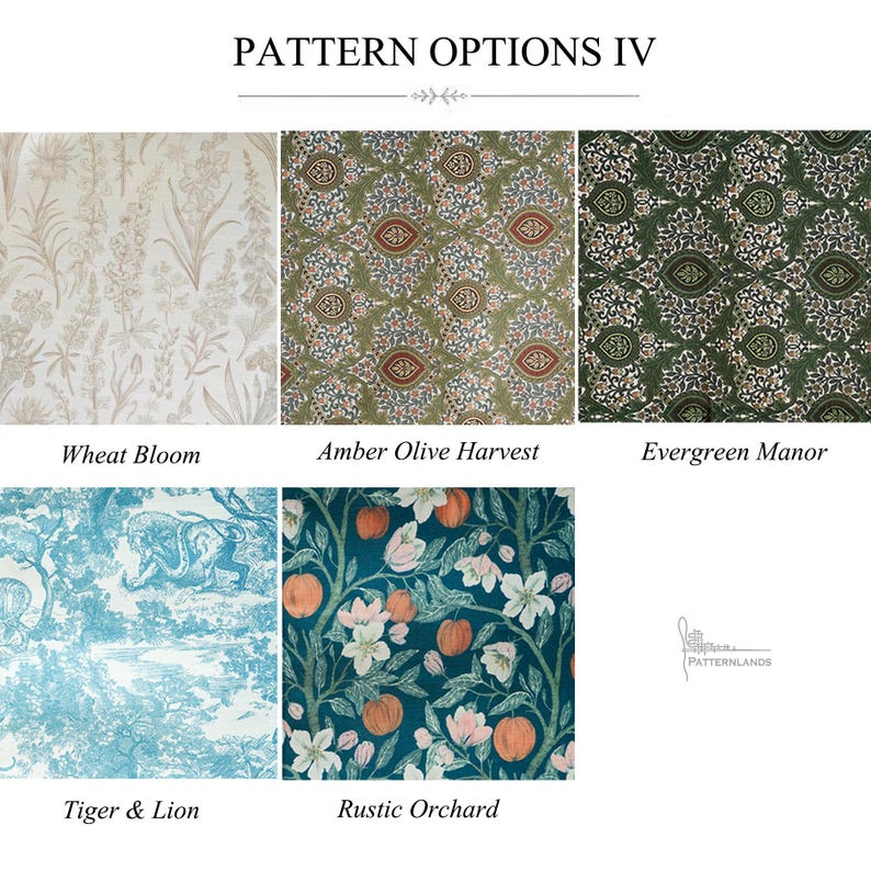 May include: A dark blue tablecloth with a floral pattern in shades of green, red, and beige. The tablecloth is draped over a wooden table, with a matching napkin and a white vase visible. The table is set with plates, bowls, and wine glasses.