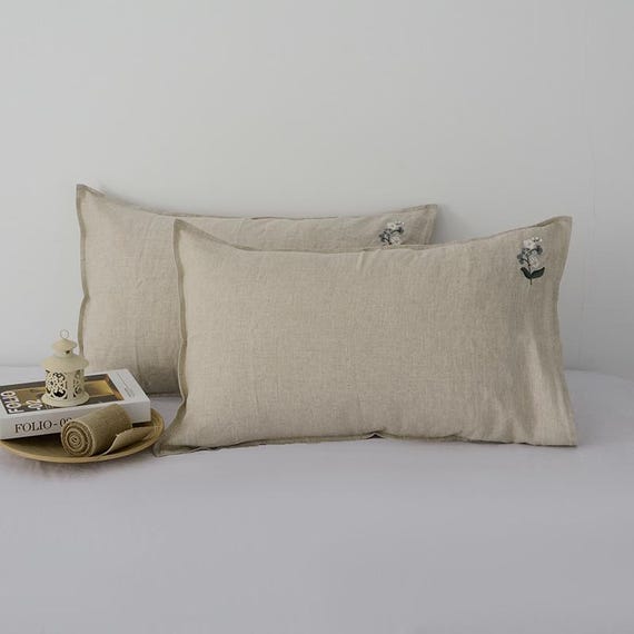 European Natural Linen Pillow Covers With Embroidered Pattern