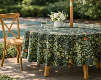 Forest Botanical Outdoor Tablecloth with Umbrella Hole & Zipper, Waterproof Oilcloth Table Cover, Wipeable Garden Tablecloth, Custom Size