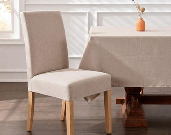 Custom Dining Chair Slipcover, Linen Textured Fitted Chair Cover, Washable One Piece Farmhouse French Country Decor, Made to Measure