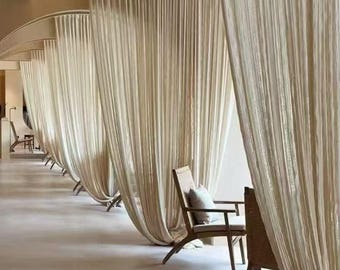 Semi-Sheer Crinkled Linen Curtains – Light Filtering Boho Drapes, Custom Sizes up to 110" Width, Farmhouse & Minimalist Window Panels