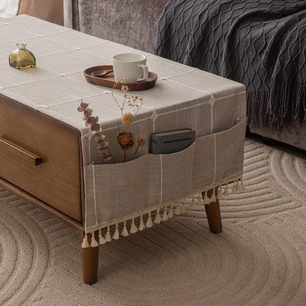 Linen Style Waterproof Table Runner with Pockets, Pocketed Tablecloth, Farmhouse Table Cover,  Customizable Utility Console Table Runner