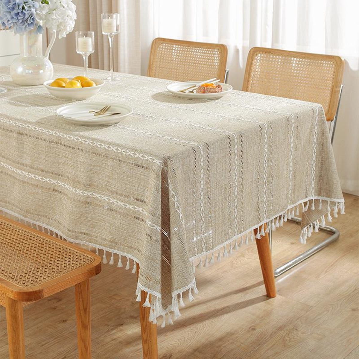 Summer Cotton Linen Tablecloth With Tassels, Boho Rustic Farmhouse Style for Dining, Parties &holidays, Soft, Heavyweight, Machine Washable - Etsy