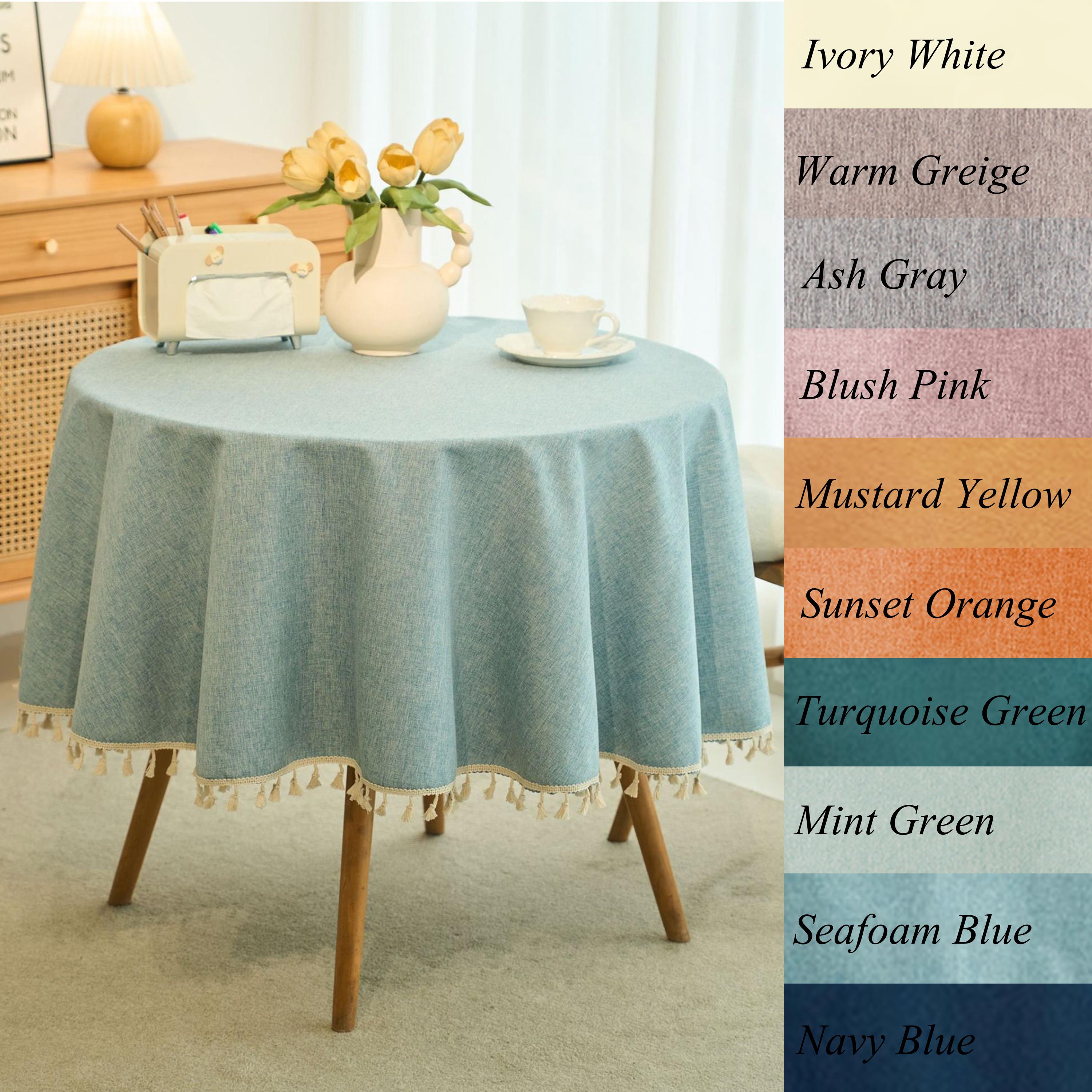 Round Oilcloth Tablecloth for Spring Dining - Linen Textured, Waterproof Stain-Resistant Outdoor Solid Color Coffee Table Mat