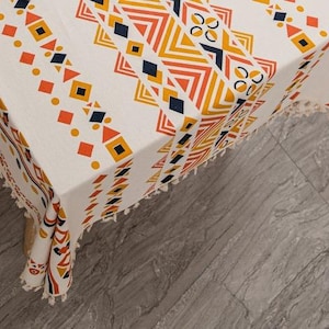 Waterdicht tafelkleed in boho-stijl, tafelkleed met kwastje, aangepast formaat, vlekbestendig, eenvoudig schoon te maken terrasdecor, morsbestendige tafelkleed