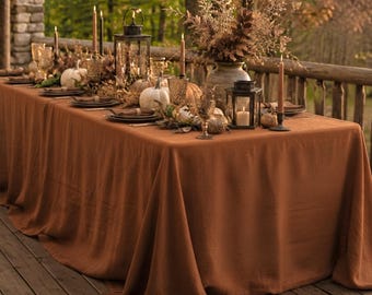 Terracotta Orange Rectangle Tablecloth, Matte Velvet Touch Table Cover, Oversized Custom Tablecloth, Thanksgiving Fall Dining Decor