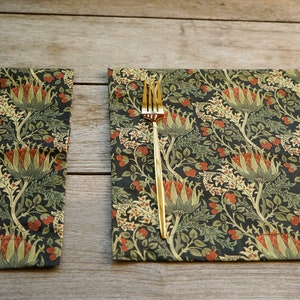 Elegant Fabric Table Placemat Set 4 6 8 12, Rectangle Placemats Gift for Mom, Large or Small Size, Scottish Thistle by William Morris Christmas gift