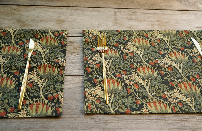 Elegant Fabric Table Placemat Set 4 6 8 12, Rectangle Placemats Gift for Mom, Large or Small Size, Scottish Thistle by William Morris Christmas gift