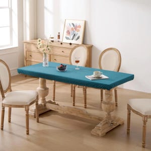 Mantel de lino texturizado extragrande, personalizado, resistente a las manchas, impermeable y antimanchas, con elástico.