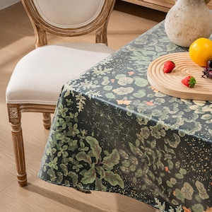 Custom Size Oilcloth Tablecloth - Waterproof, Stain-Resistant, Easy-care, Botanical & Boho Style for Summer Decor, Tassel or Lace Edge