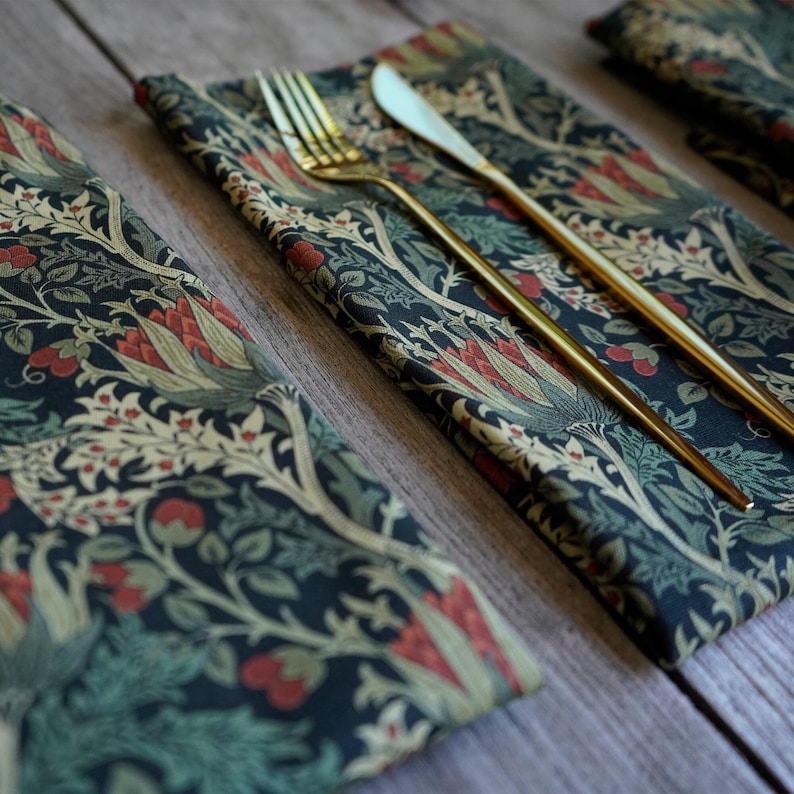 Cotton Table Placemat 4 6 8 12, Rectangle Placemats Gift for Mom, Large or Small Size, Scottish Thistle by William Morris image 5