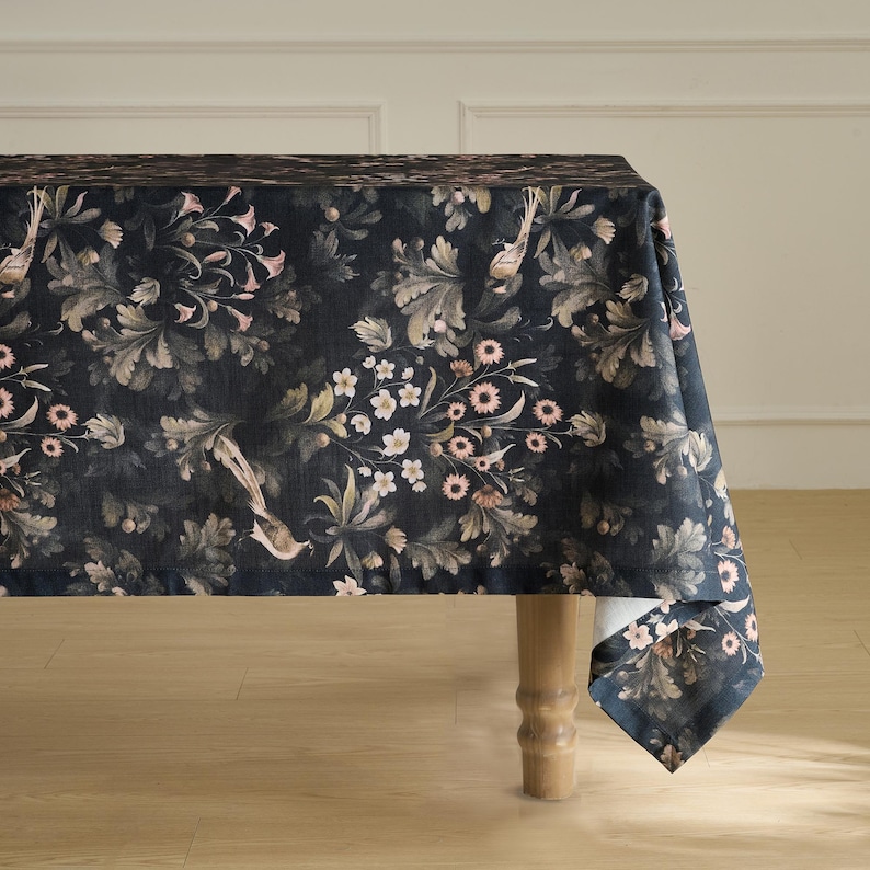 dark botanical tablecloth

arts and crafts tablecloth

heritage floral table linen

moody green tablecloth

william morris style

linen blend tablecloth

extra wide tablecloth

custom size tablecloth

rectangle square tablecloth

vintage botanical decor

english manor decor

elegant dining table

classic floral tablecloth