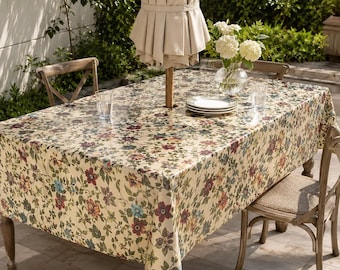 Outdoor Waterproof Tablecloth with Umbrella Hole, Stain Resistant, Oilcloth Look Patio Table Cover, Heritage Floral Design