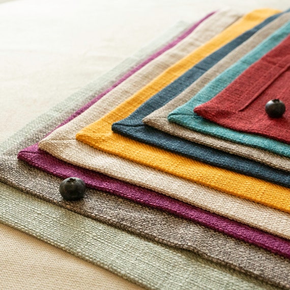 Spill Resistance fabric Placemat Set of 4 6 8 10 12, Linen Textured solid color Placemats, washable table place mats for dining table 14x18"