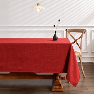 Customize Oversized Tablecloth Linen Textured Table Cloth Water Resistant Rectangle Round Oval Table Cover Spill-Proof Red