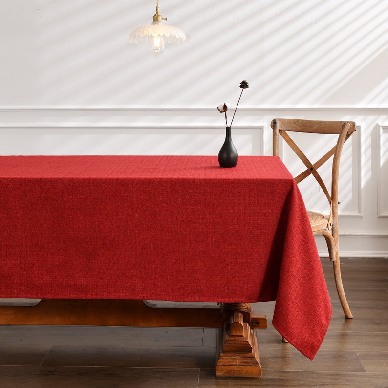 Customize Oversized Tablecloth Linen Textured Table Cloth Water Resistant Rectangle Round Oval Table Cover Spill-Proof Red